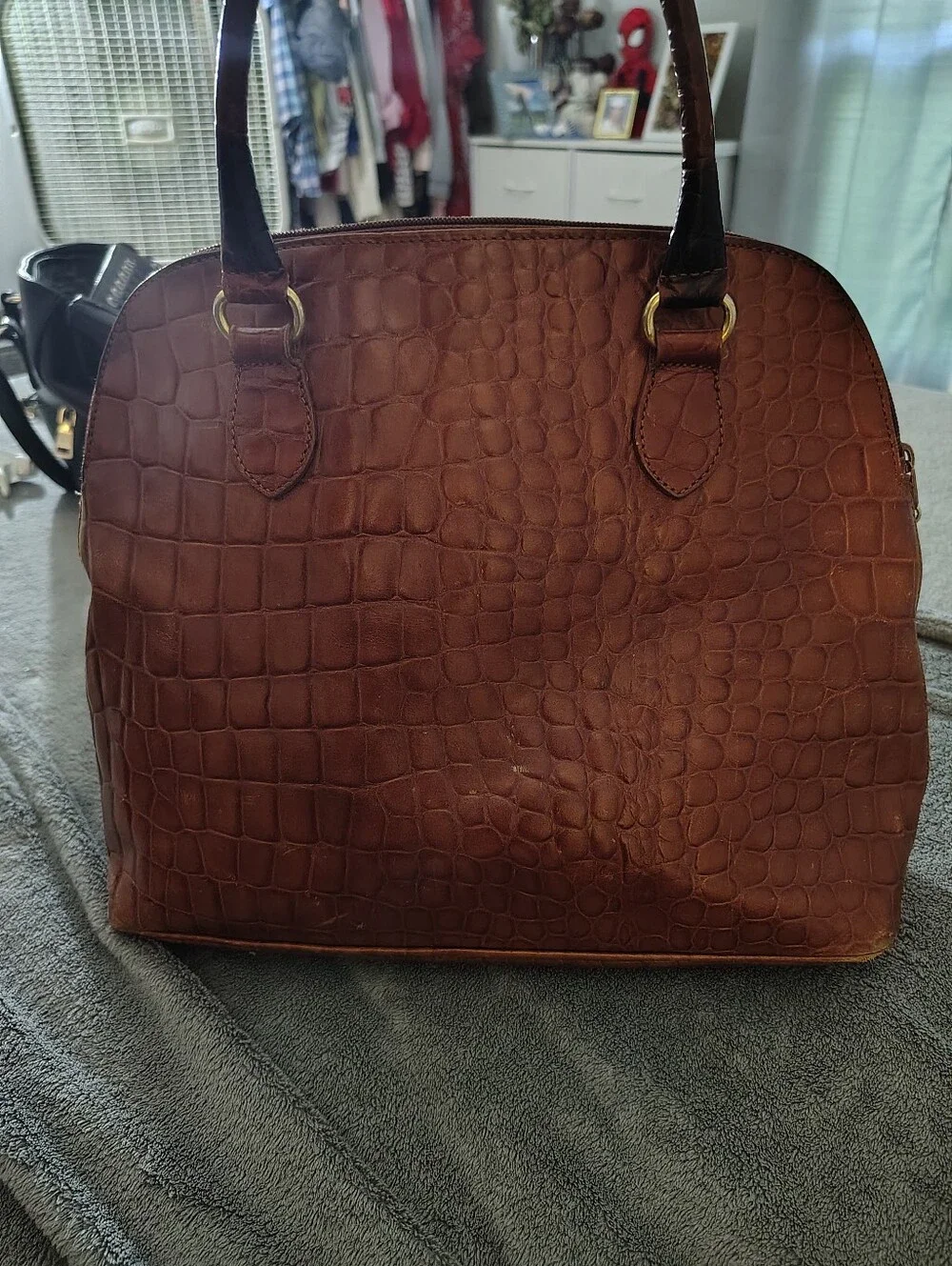 Talbots Vintage Faux Croc-Embossed Brown Shoulder Bag